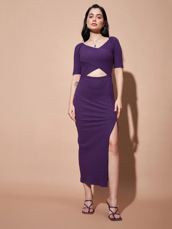 SASSAFRAS BASICS Striped V-Neck Cut-Out Detail Bodycon Dress