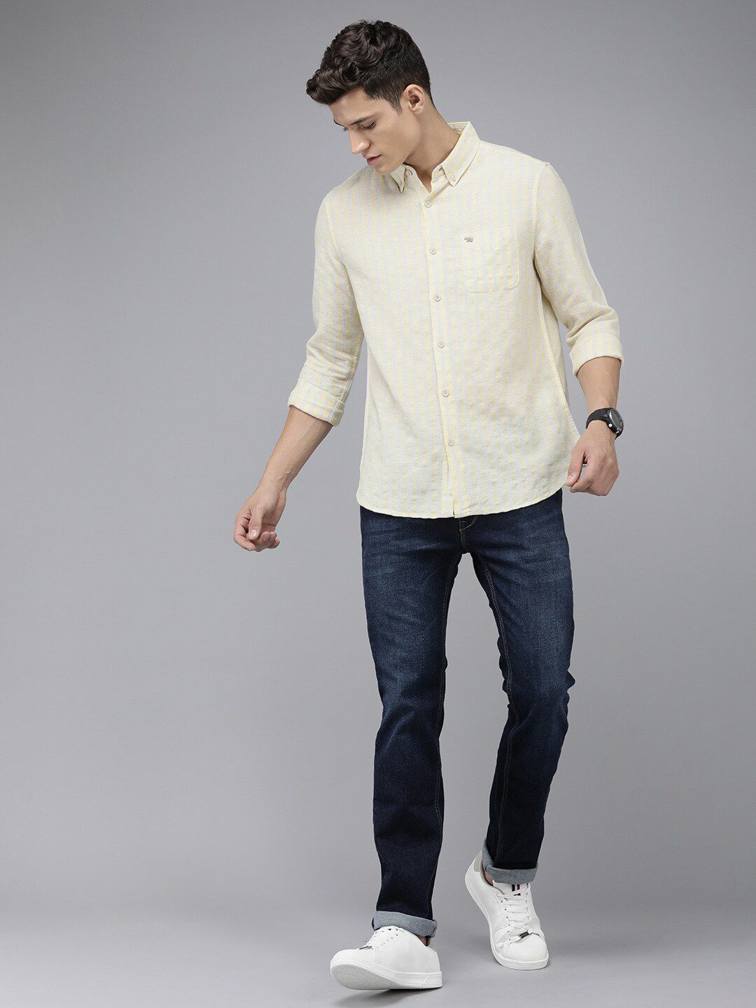 THE BEAR HOUSE Striped Spread Collar Slim Fit Opaque Casual Shirt