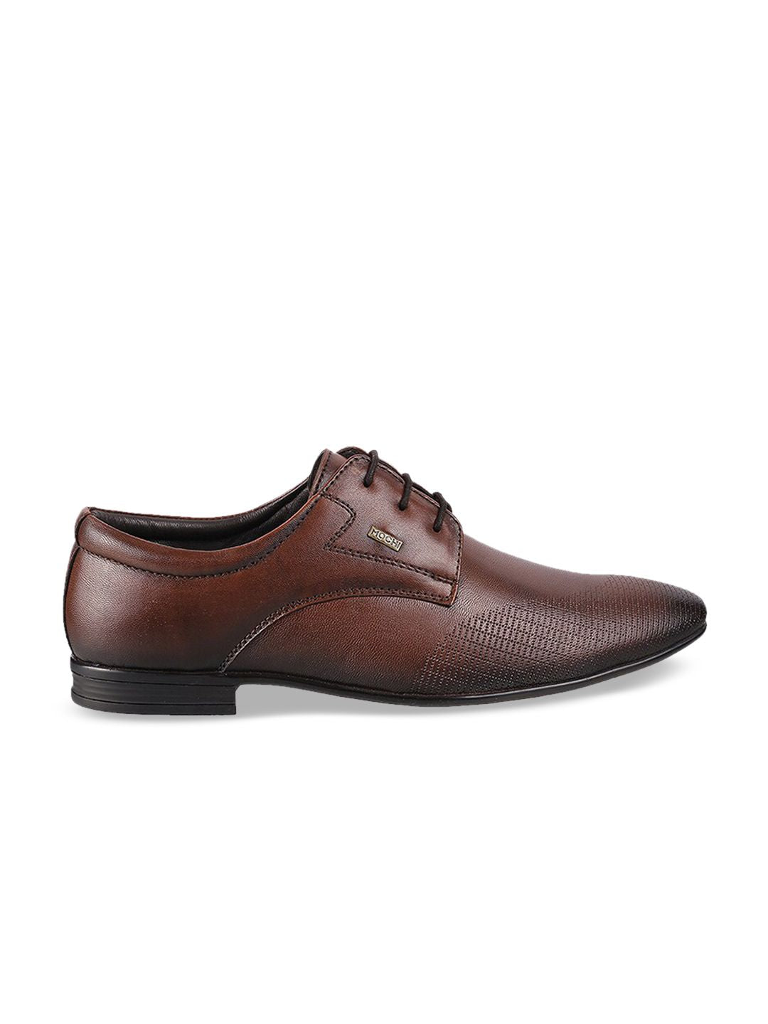 Mochi Men Tan Leather Formal Derbys With Laser Cuts