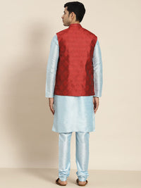 SOJANYA Kurta Biru Lelaki dengan Churidar dengan Jaket Nehru