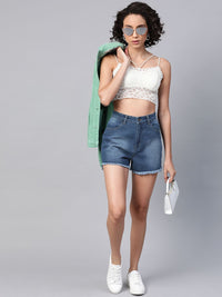 SASSAFRAS Women Blue Washed High-Rise Denim Shorts