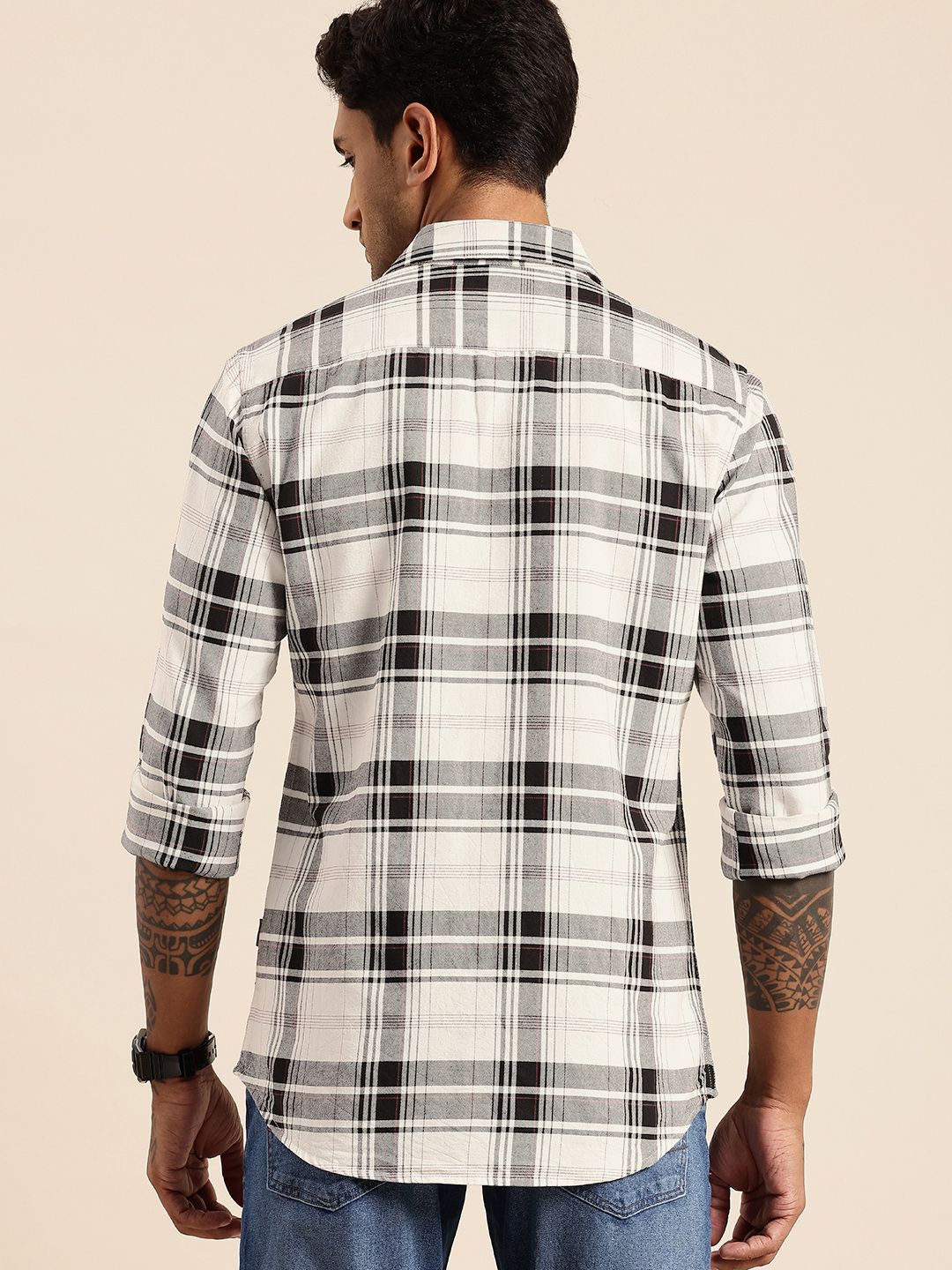 Being Human Pure Cotton Slim Fit Checked Casual Shirt