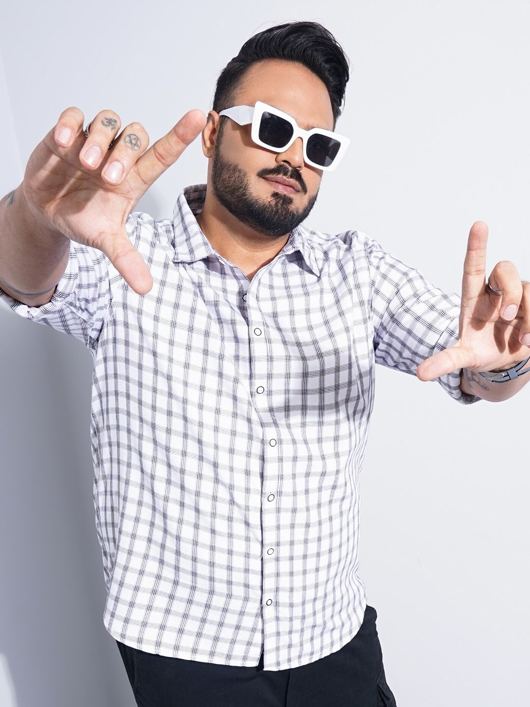 The Indian Garage Co Plus Size Windowpane Checked Cotton Casual Shirt