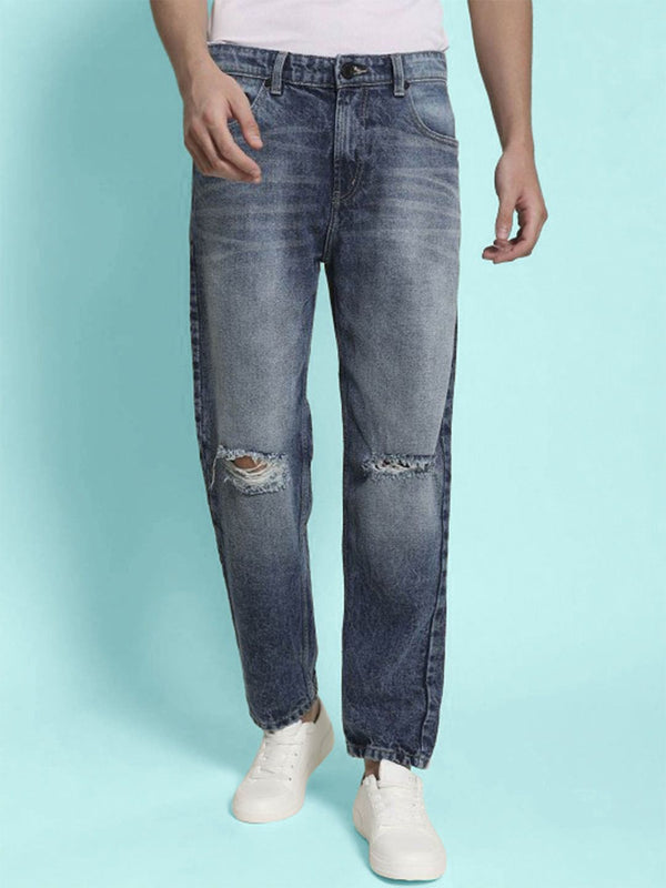 Bene Kleed Men Relaxed Fit Slash Knee Heavy Fade Jeans