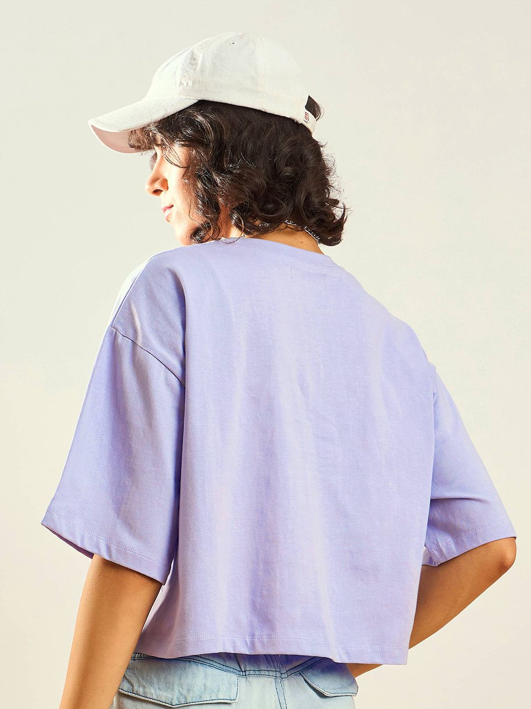 SASSAFRAS Pure Cotton Typography Printed Drop Shoulder Oversized Crop T-shirt