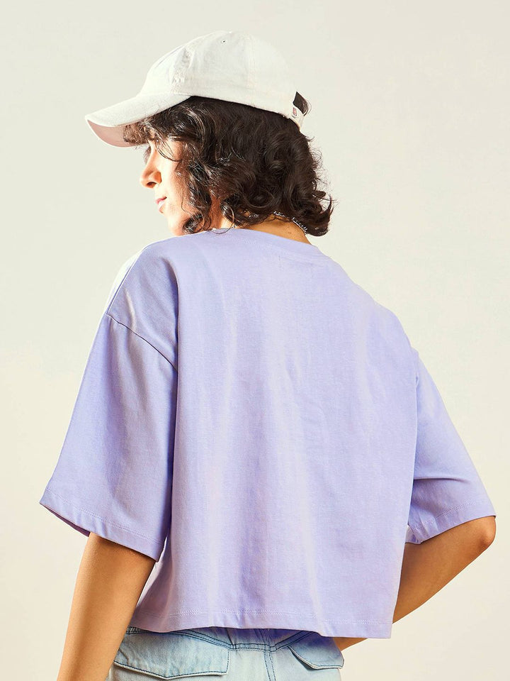 SASSAFRAS Pure Cotton Typography Printed Drop Shoulder Oversized Crop T-shirt