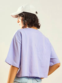 SASSAFRAS Pure Cotton Typography Printed Drop Shoulder Oversized Crop T-shirt