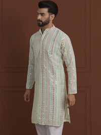 SOJANYA LUXE Geometrik Sulam Labuci Mandarin Kolar Lurus Kurta