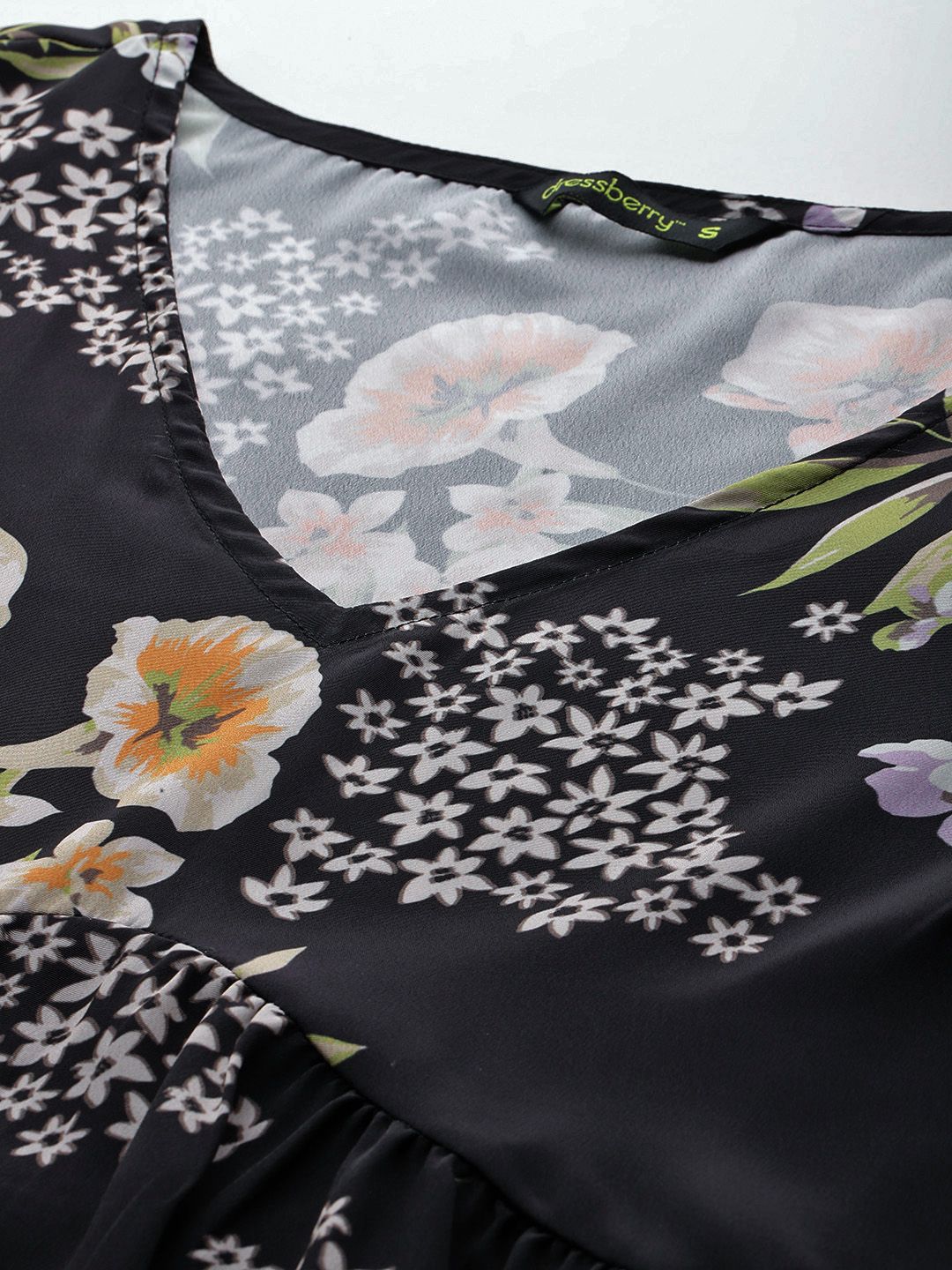 DressBerry Floral Print Puff Sleeve A-Line Midi Dress