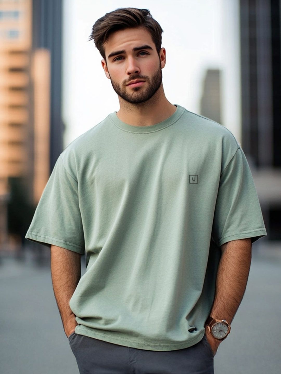 Urbano Fashion Men Solid Round Neck Cotton Oversized T-shirt