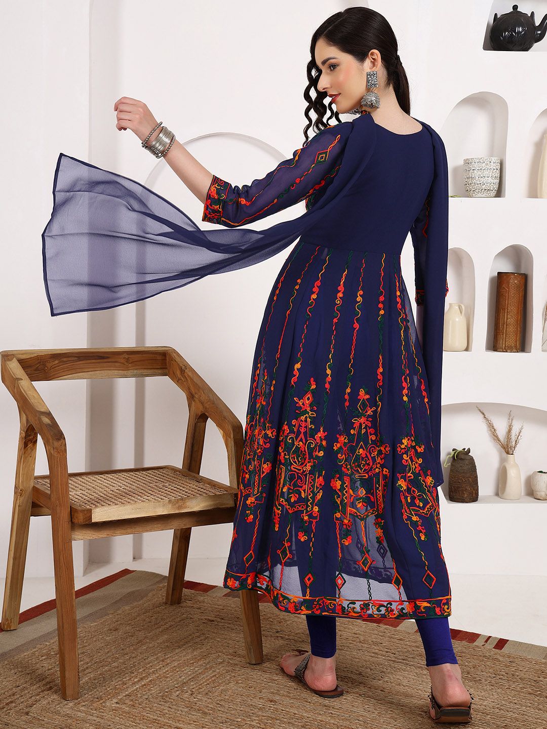 KALINI Georgette Chikankari Embroidery Anarkali Kurta With Dupatta