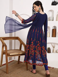 KALINI Georgette Chikankari Embroidery Anarkali Kurta With Dupatta