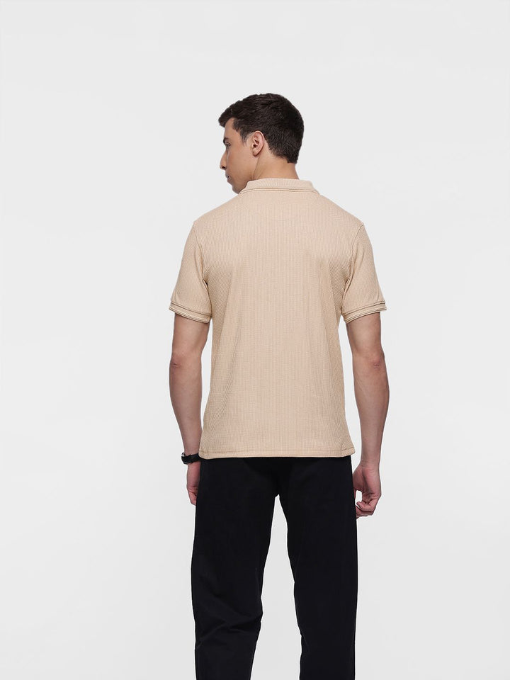 French Connection Self-Design Textured Polo Collar T-shirt