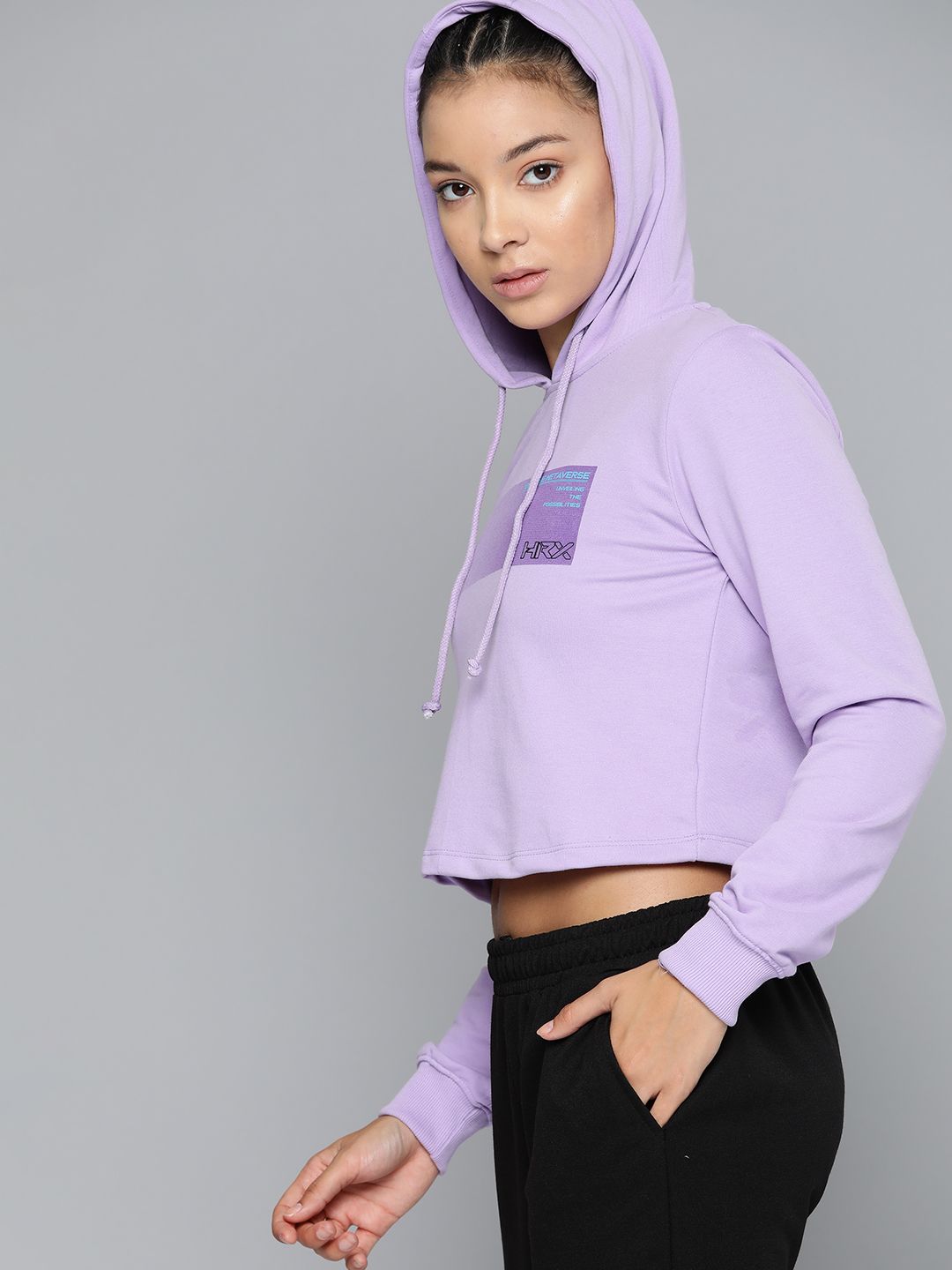 HRX by Hrithik Roshan Printed Hooded Cropped Lifestyle Sweatshirt