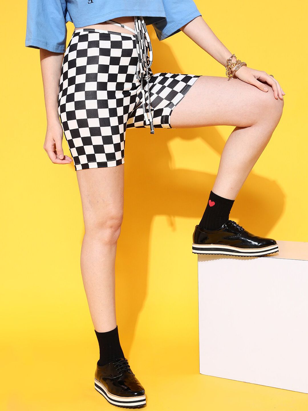 STREET 9 Women Stunning Black Geometric Shorts