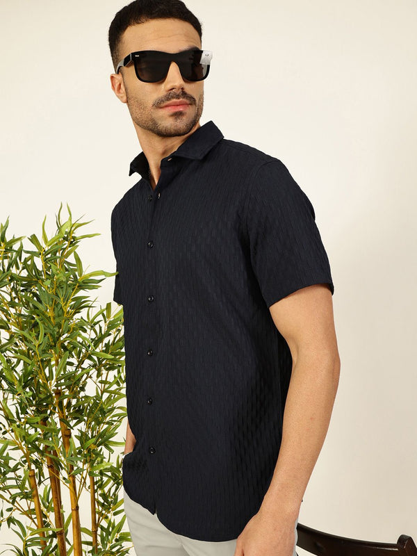 Thomas Scott Men Premium Spread Collar Textured Casual Shirt