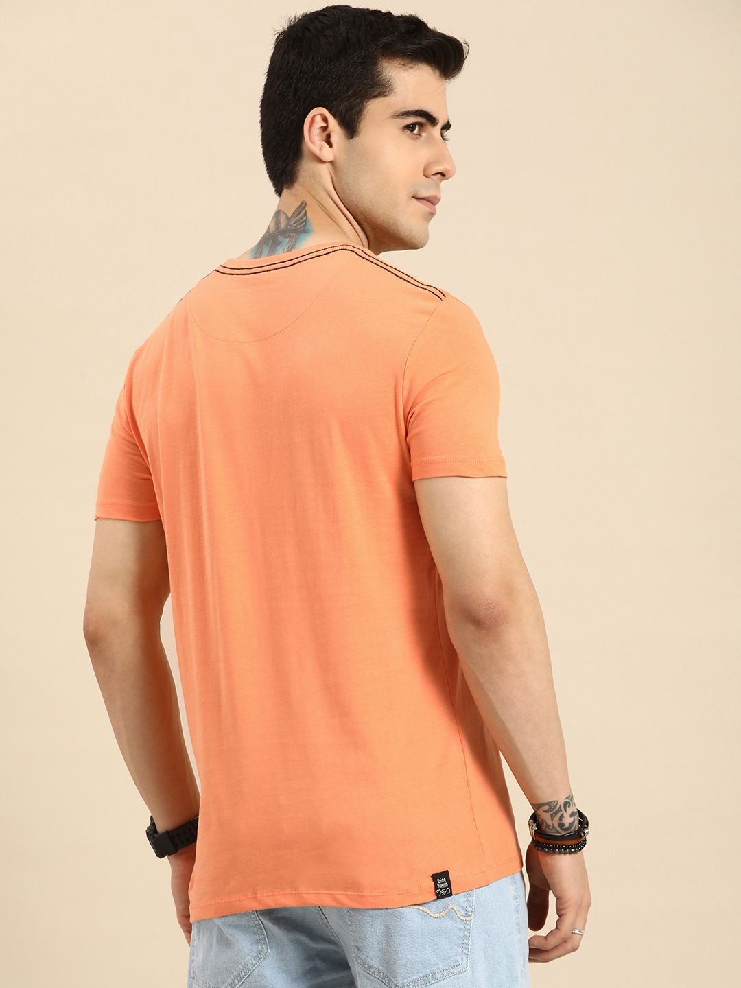 Being Human Men Orange & Black Typography Printed Pure Cotton T-shirt