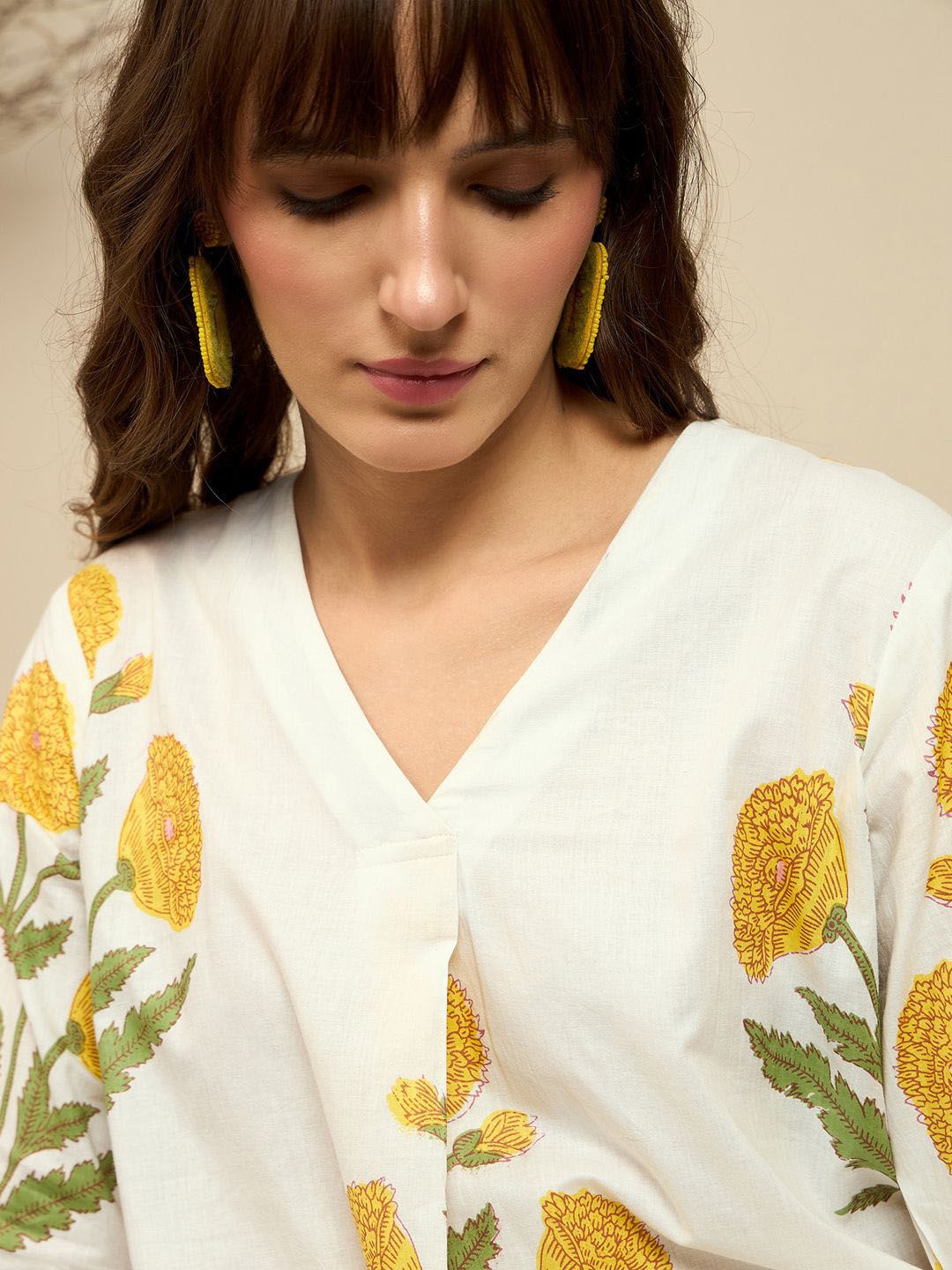 Indo Era Floral Printed Pure Cotton Straight Kurta With Trousers