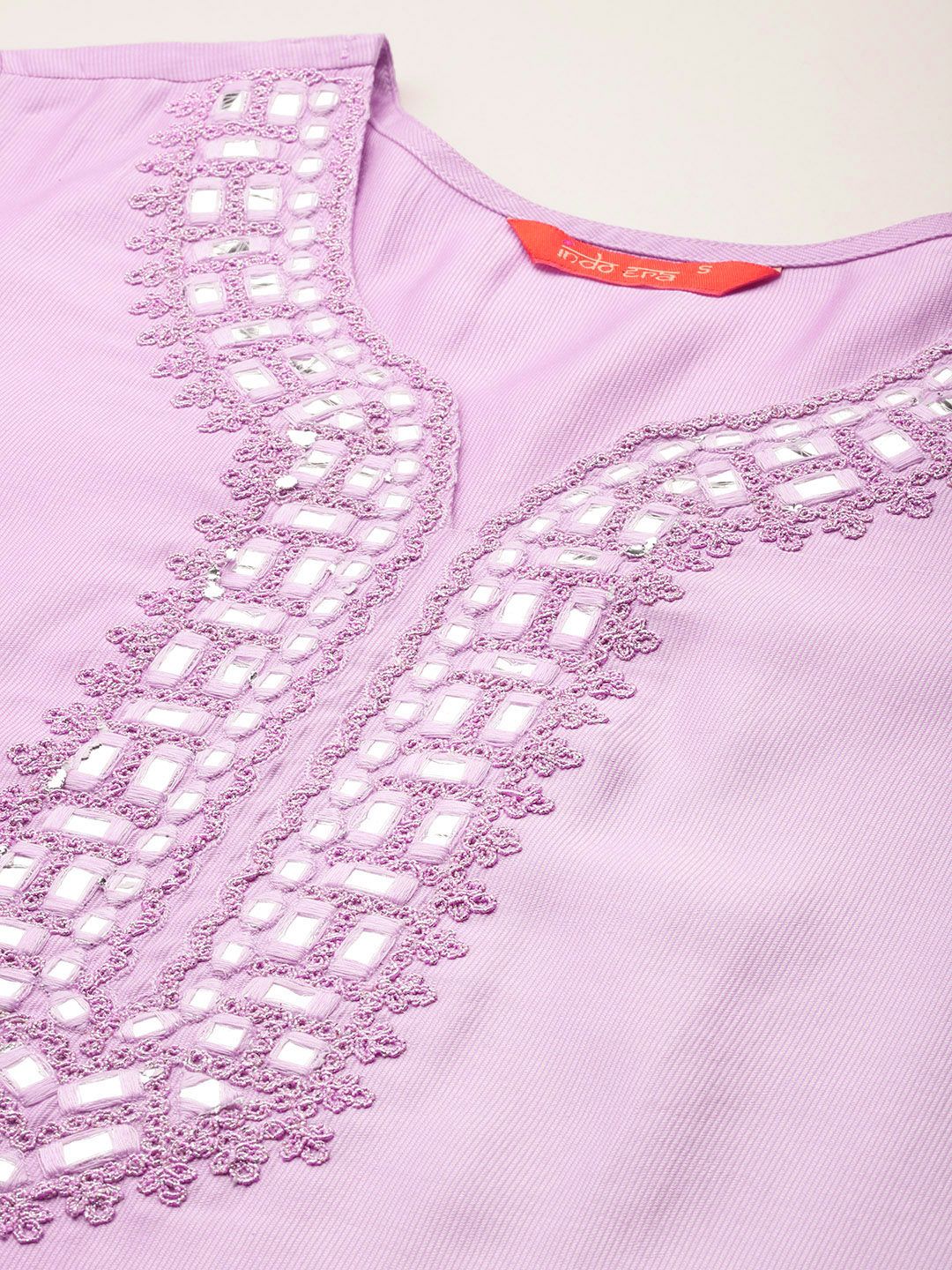 Indo Era Yoke Design Mirror Work Liva Kurta With Trousers & Dupatta