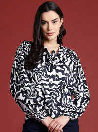 all about you Print Tie-Up Neck Top