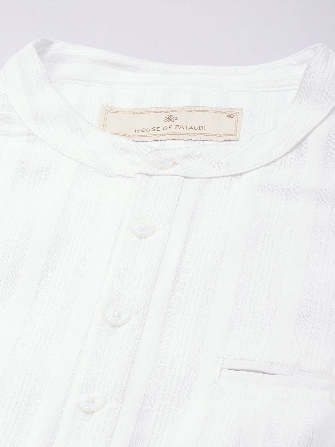 House of Pataudi Band Collar Striped Rozana Kurta