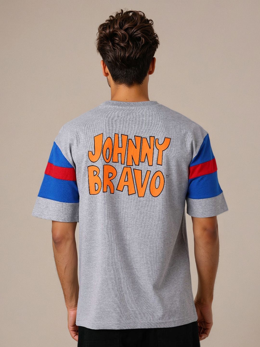 The Indian Garage Co Men Johnny Bravo Graphic Printed Round Neck Cotton Oversized T-shirt