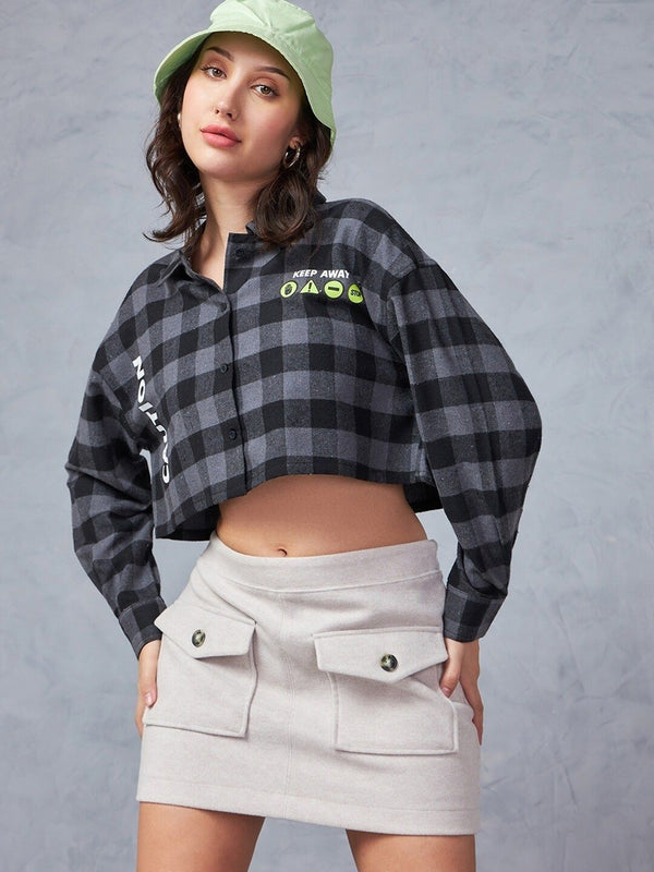 Bewakoof Women Buffalo Checks Opaque Checked Casual Oversized Shirt