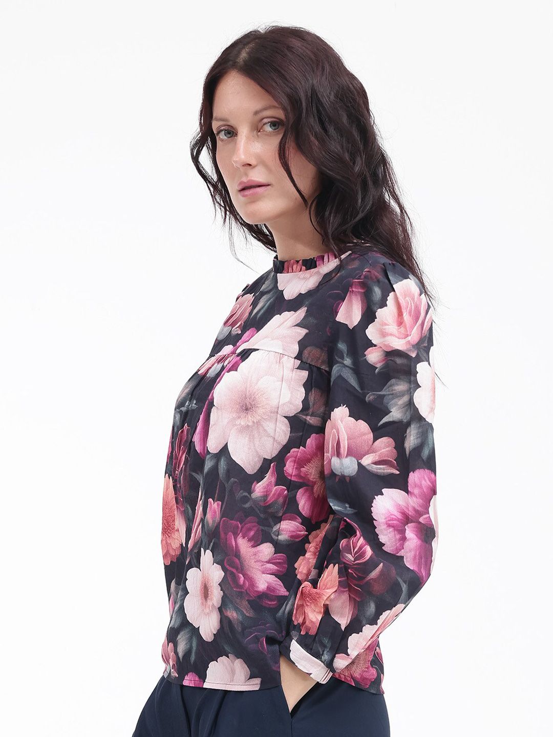 RAREISM Floral Print Cotton Blouson Top