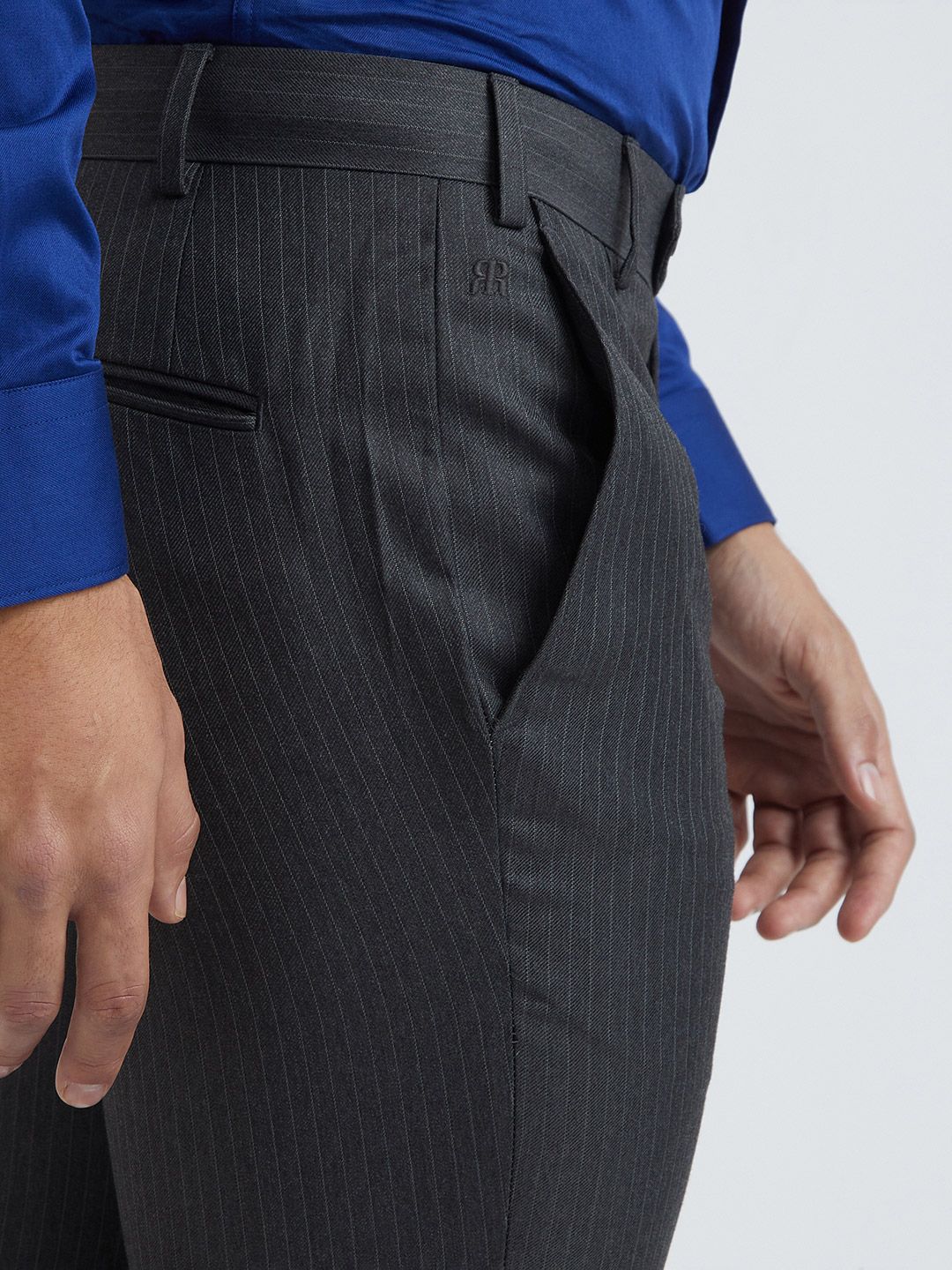 Raymond Men Charcoal Slim Fit Solid Formal Trousers