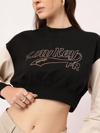 DressBerry Typo Print Contrast Sleeves Crop Sweatshirt