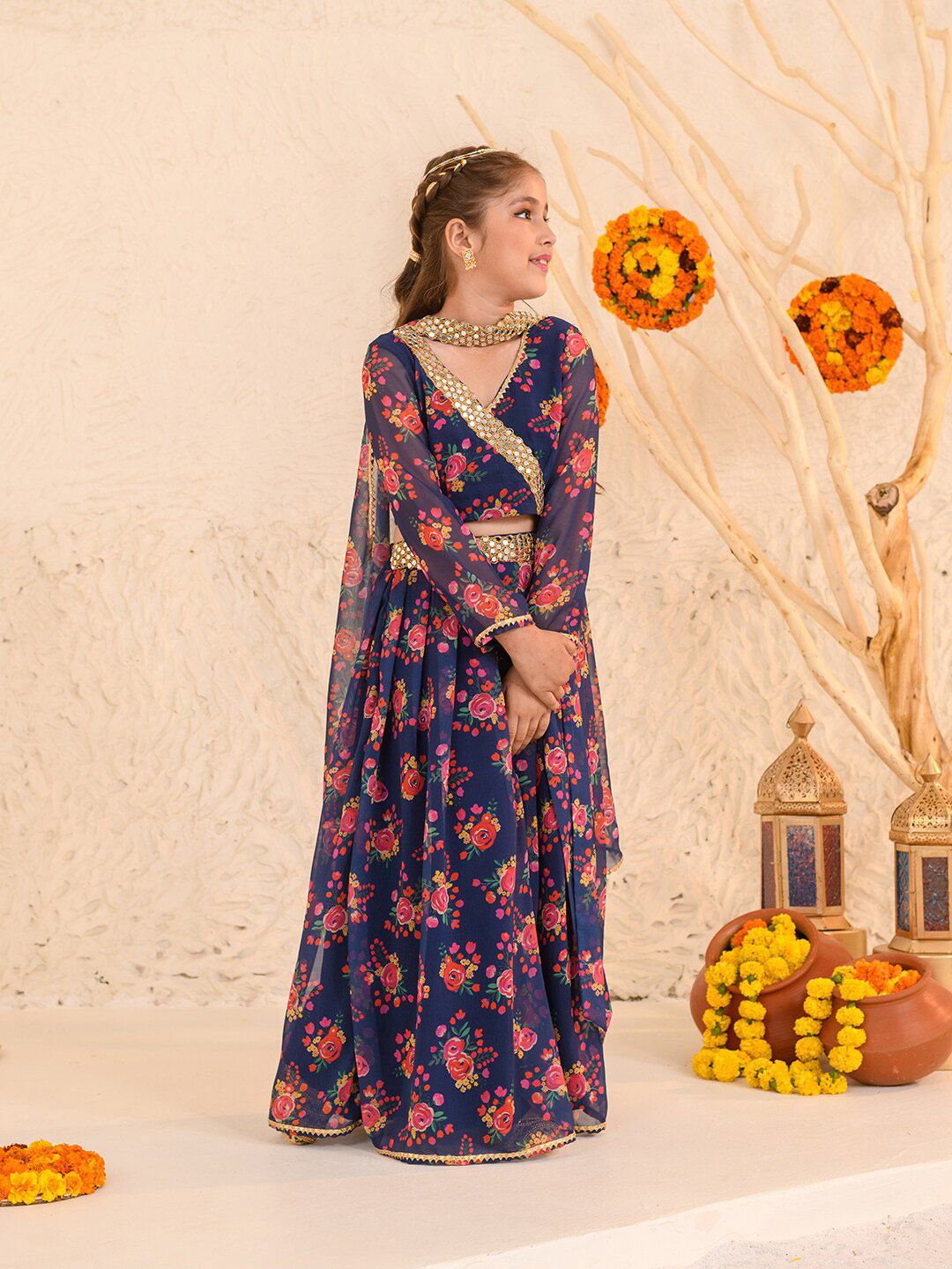 pspeaches Girls Printed Ready to Wear Lehenga & Blouse With Dupatta