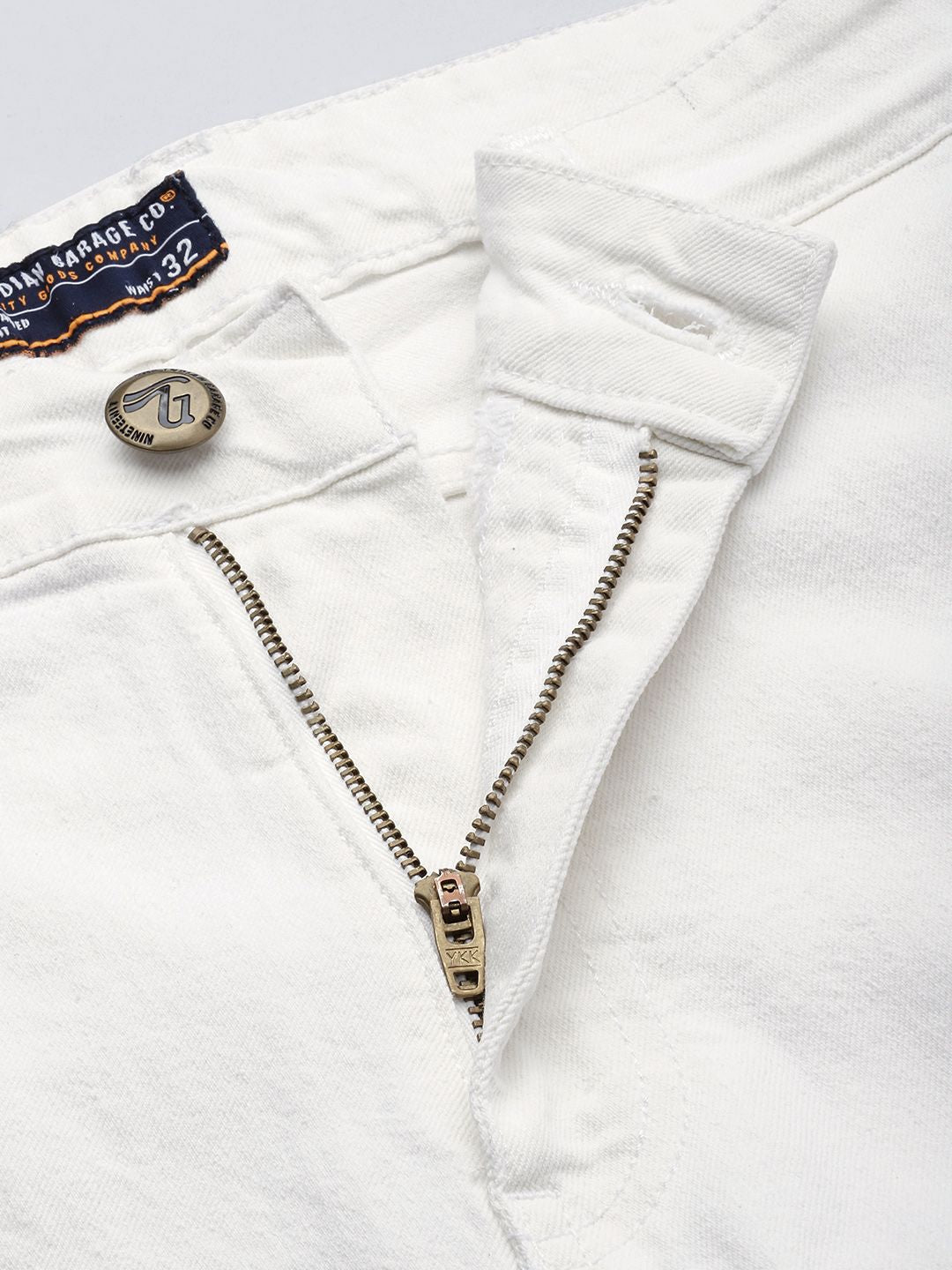 The Indian Garage Co Men White Slim Fit Low Distress Stretchable Jeans