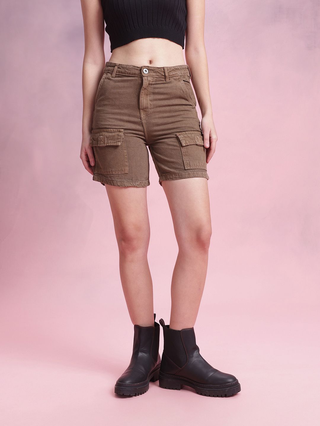 DressBerry Women Mid Rise Cargo Shorts