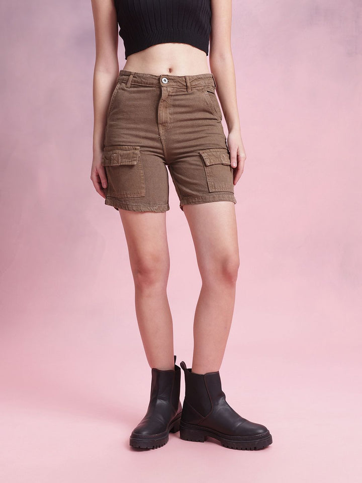 DressBerry Women Mid Rise Cargo Shorts