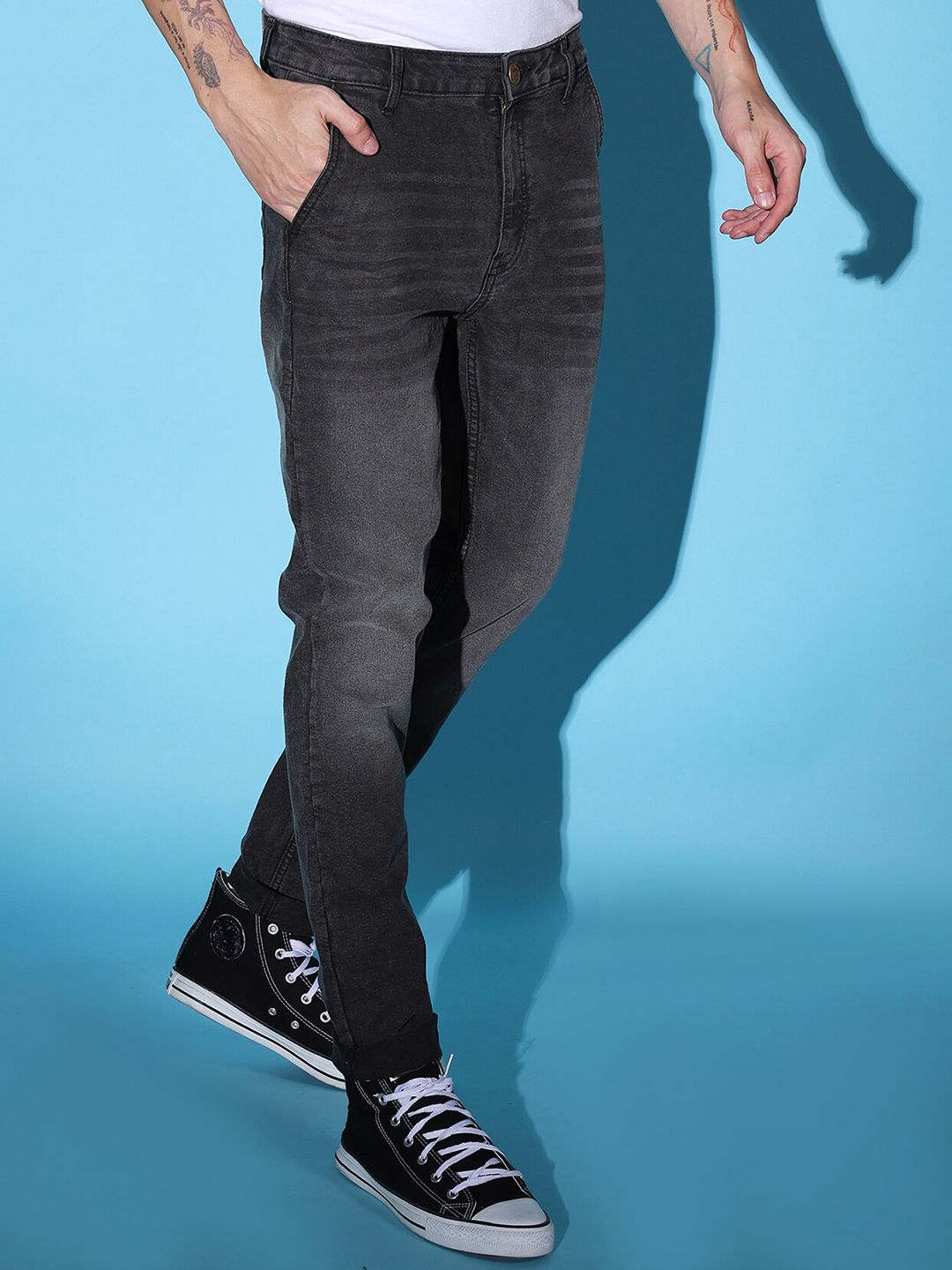 The Indian Garage Co Men Heavy Fade Clean Look Slim Fit Jeans