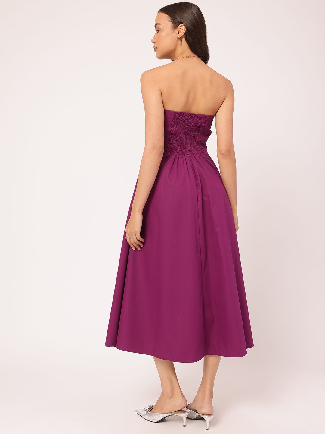DressBerry Posh & Glam Pleated Strapless A-Line Midi Dress