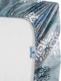 KLOTTHE Blue Geometric Printed Fitted 400 TC Cotton King Bedsheet & 2 Pillow Covers