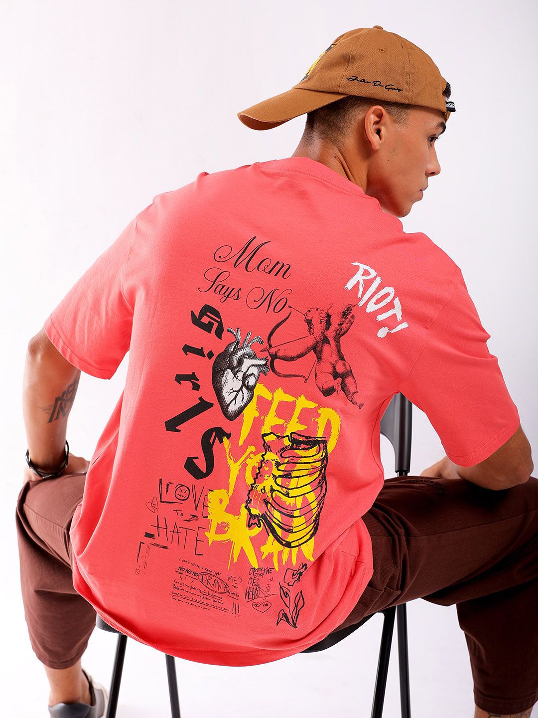 The Indian Garage Co Men Back Printed Boxy Oversized Round Neck T-shirt