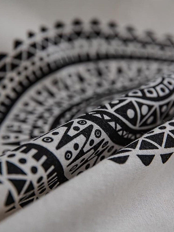 URBAN SPACE Boho White & Black Ethnic Motifs Printed Cotton Long Door Curtain