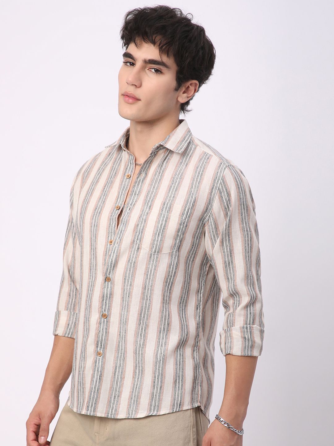 VASTRADO Men Classic Slim Fit Multi Stripes Opaque Striped Casual Shirt