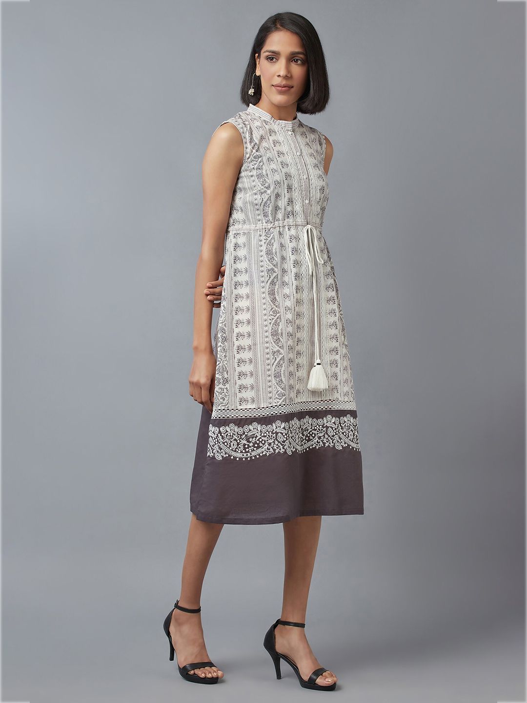 W Women White Ethnic Motifs Midi Dress