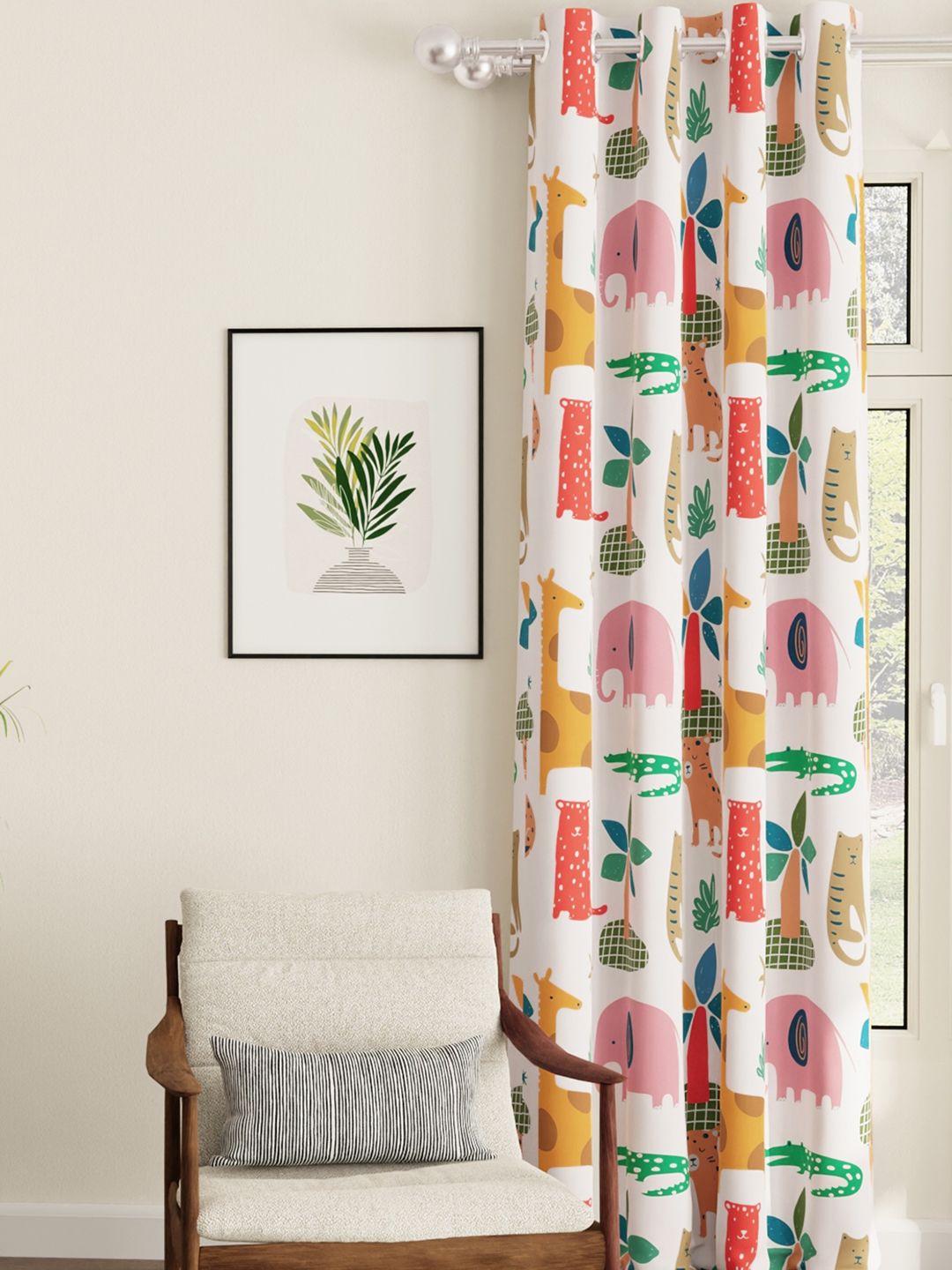 URBAN SPACE White & Yellow Printed Room Darkening Door Curtain