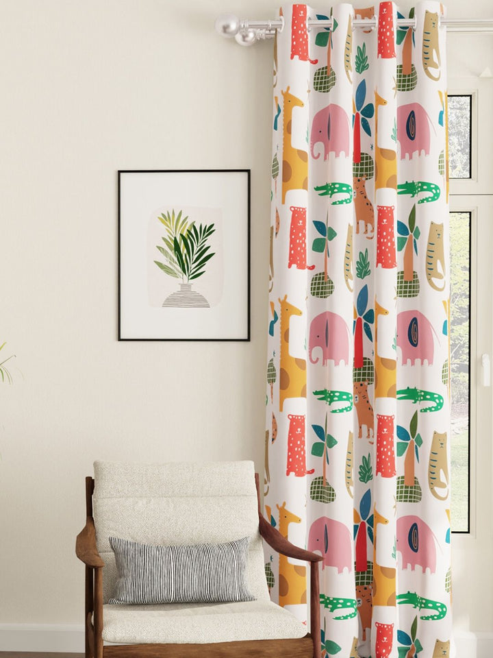 URBAN SPACE White & Yellow Printed Room Darkening Door Curtain
