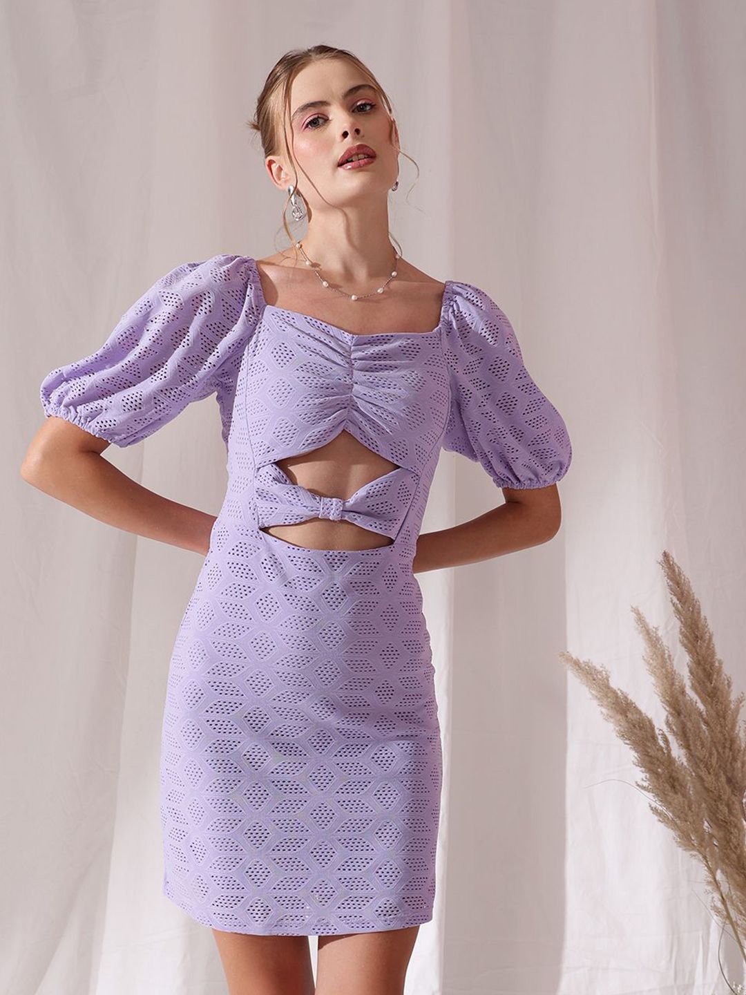 STREET 9 Square Neck Puff Sleeves Schfilli Sheath Dress