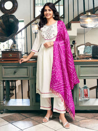 KALINI Paisley Embroidered A-Line Kurta with Trousers & Dupatta