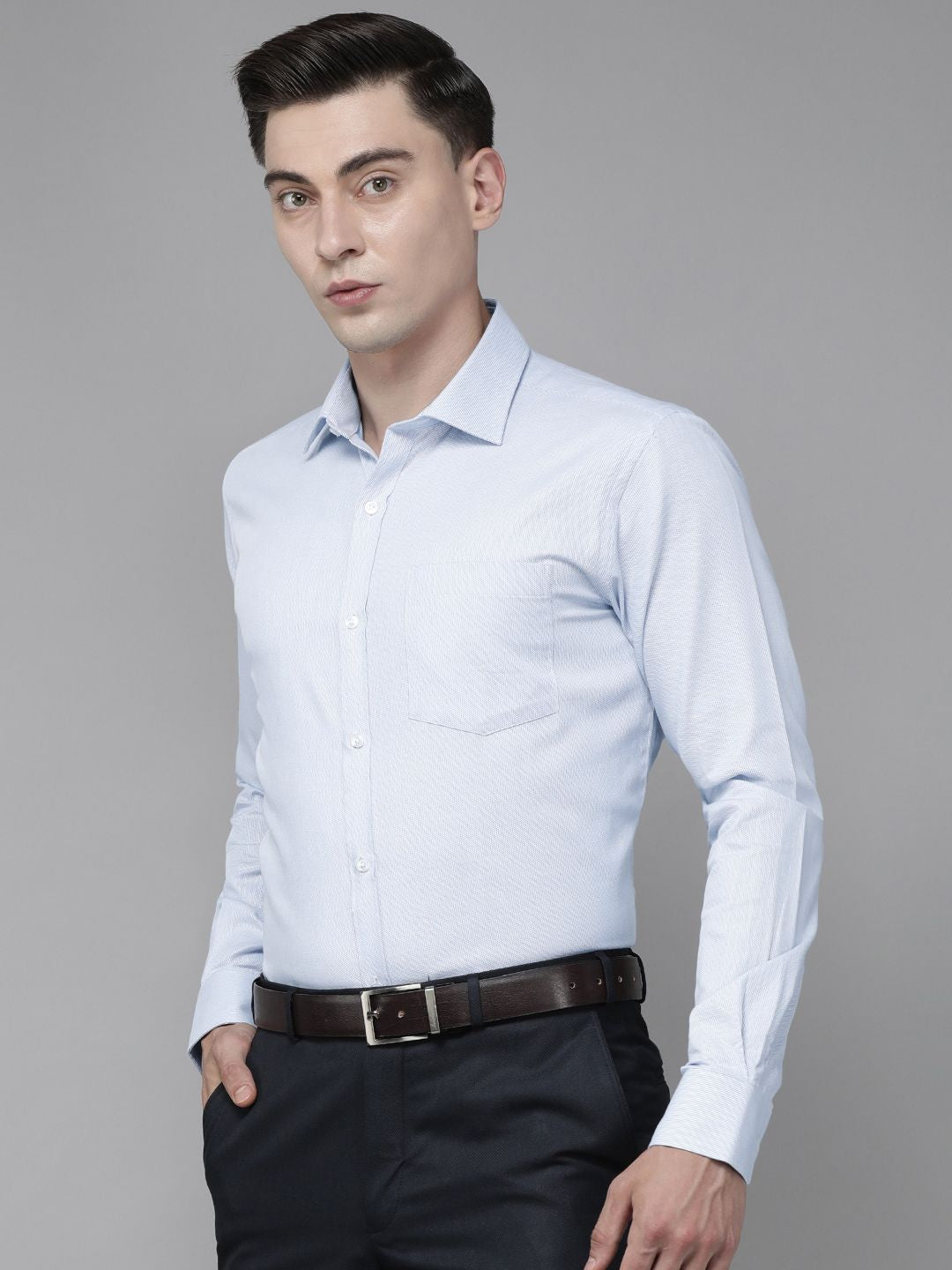 Park Avenue Men Light Blue Self Design Slim Fit Formal Shirt