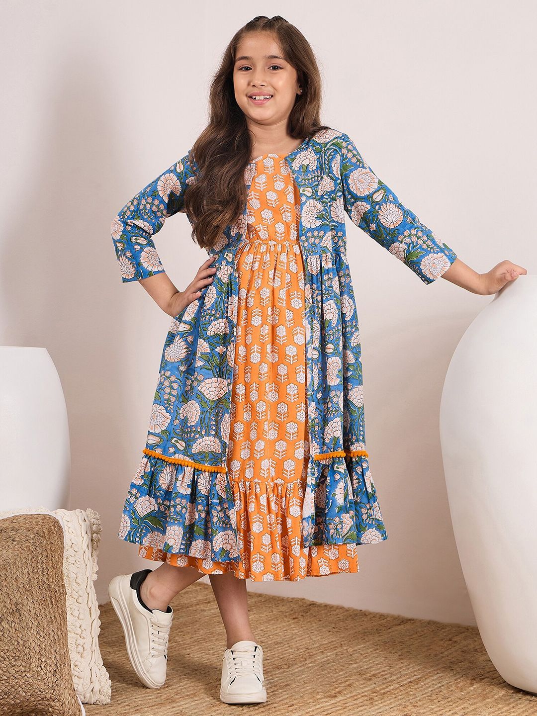 pspeaches Girls Floral Printed Cotton Fit and Flare Midi Dress