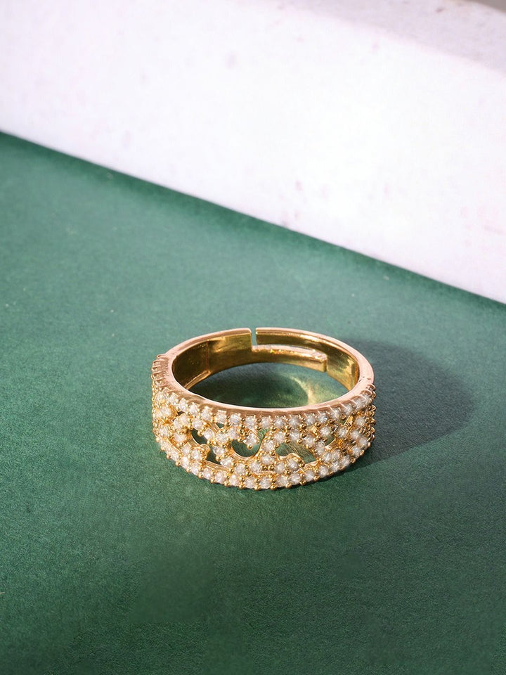 Cincin Bertampal Zirkonia Kubik Mutiara Zaveri Bersalut Emas