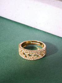 Cincin Bertampal Zirkonia Kubik Mutiara Zaveri Bersalut Emas