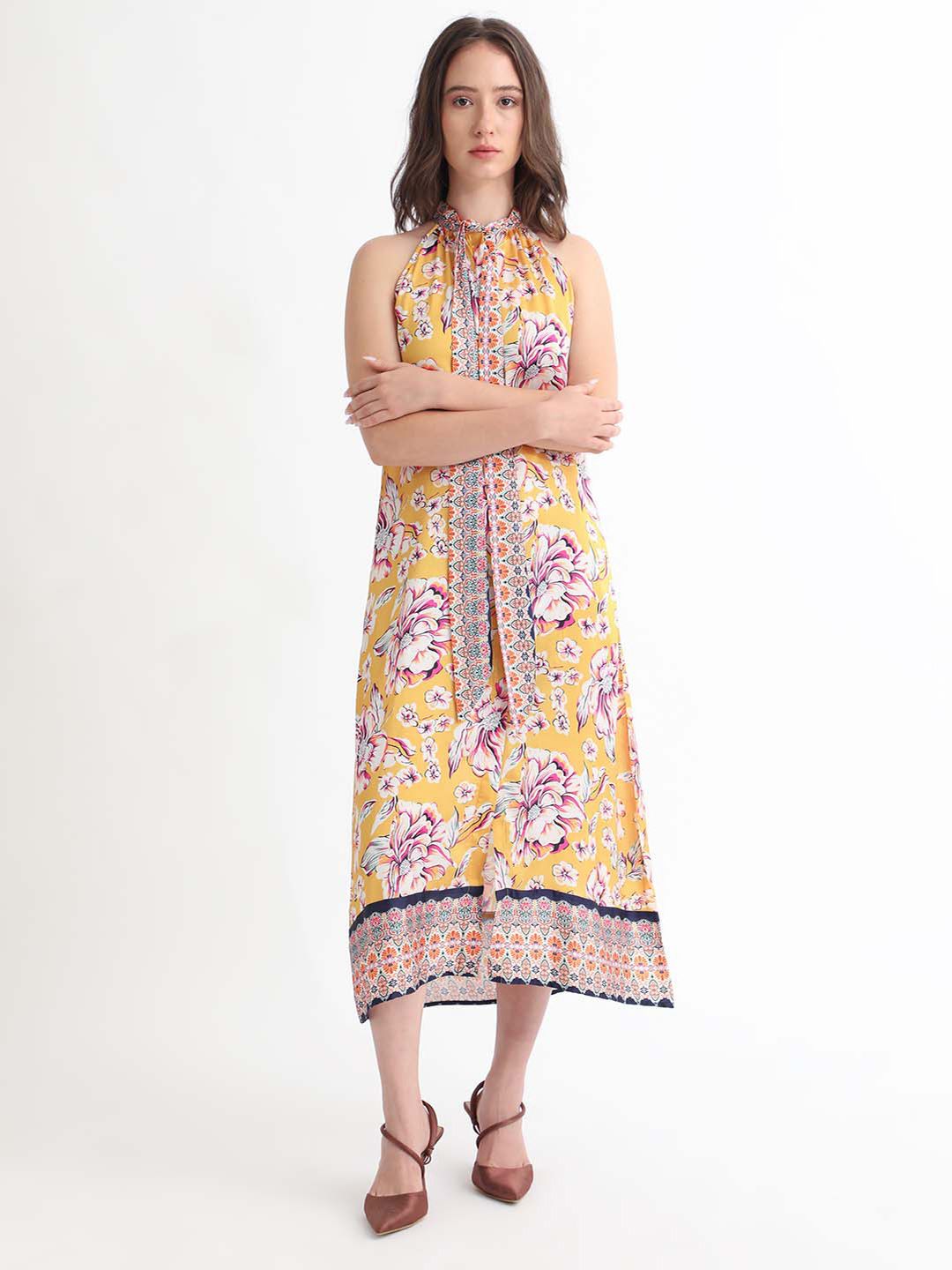 RAREISM Floral Print Tie Up A-Line Dress
